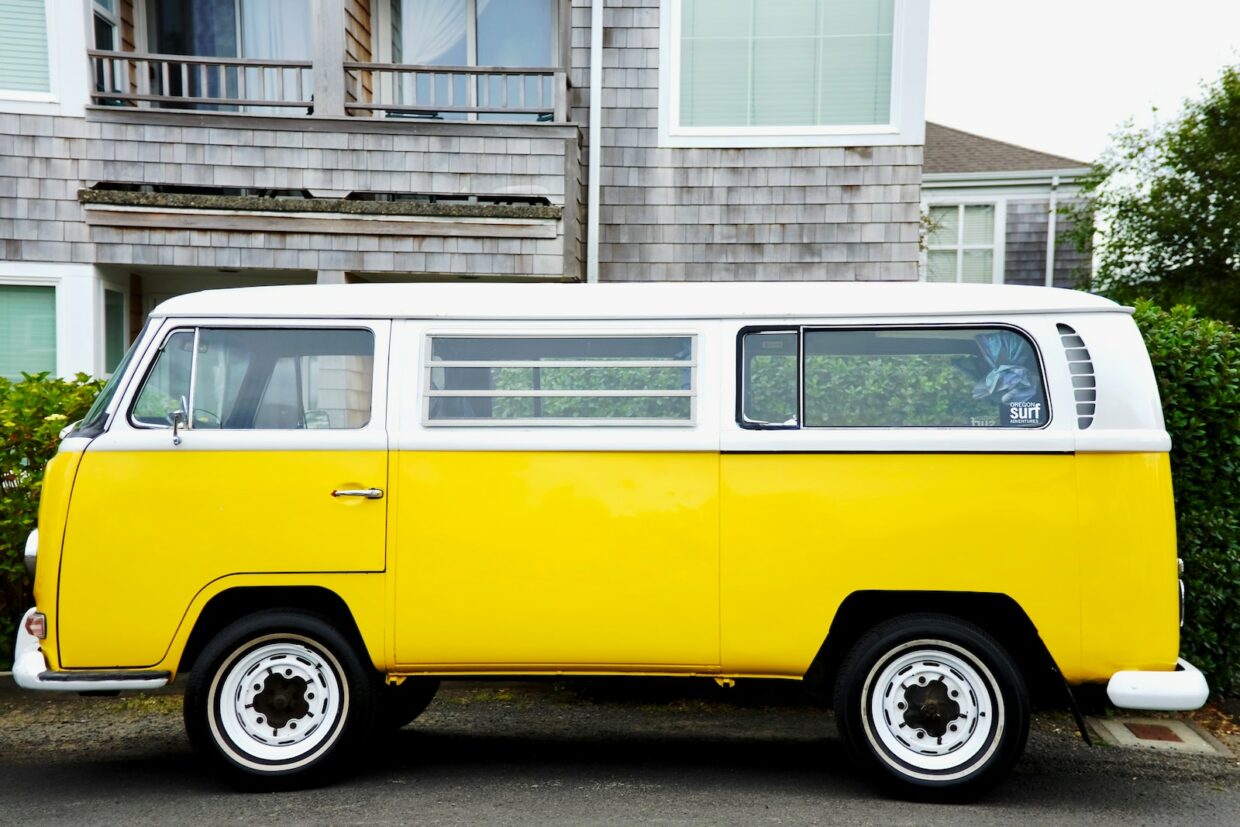 yellow and white Volkswagen Kombi